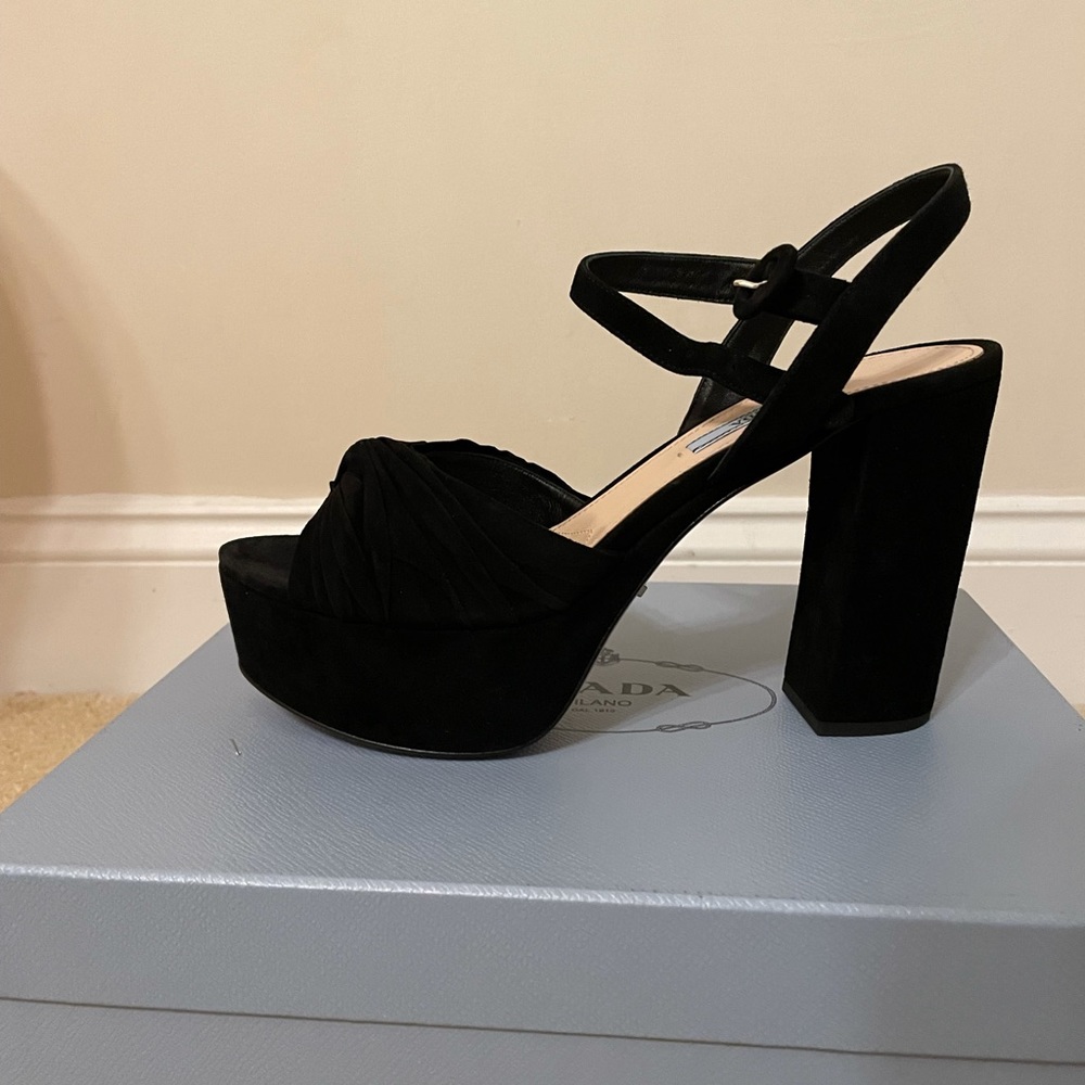 Prada platform sandals in black suede